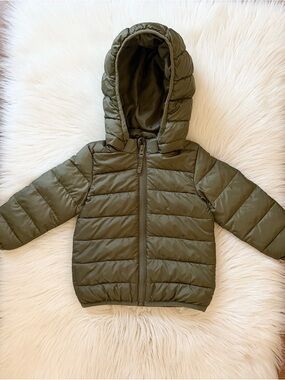 H&M Olive Green Quilted Puffer Jacket with Hood